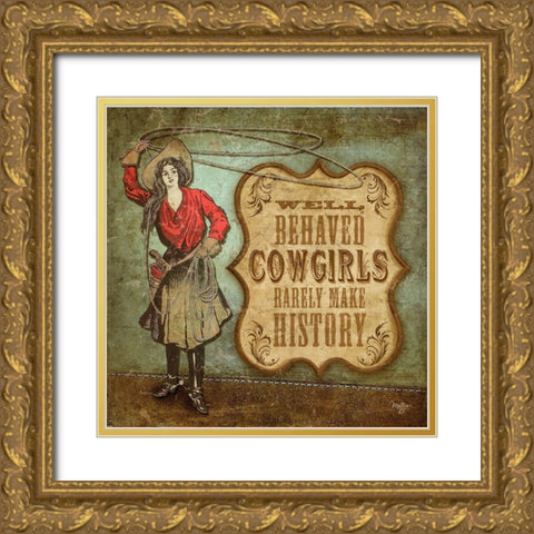 West Cowgirl Gold Ornate Wood Framed Art Print with Double Matting by Mollie B.