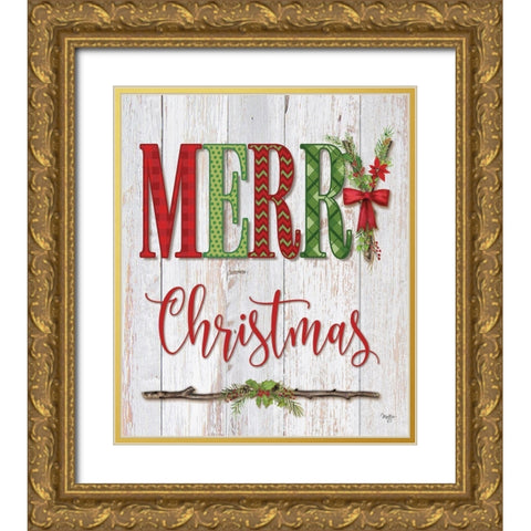 Merry Christmas Gold Ornate Wood Framed Art Print with Double Matting by Mollie B.