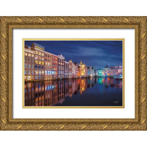 Building Row Reflections 2 Gold Ornate Wood Framed Art Print with Double Matting by Podt, Martin