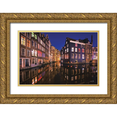 Building Row Reflections 3 Gold Ornate Wood Framed Art Print with Double Matting by Podt, Martin