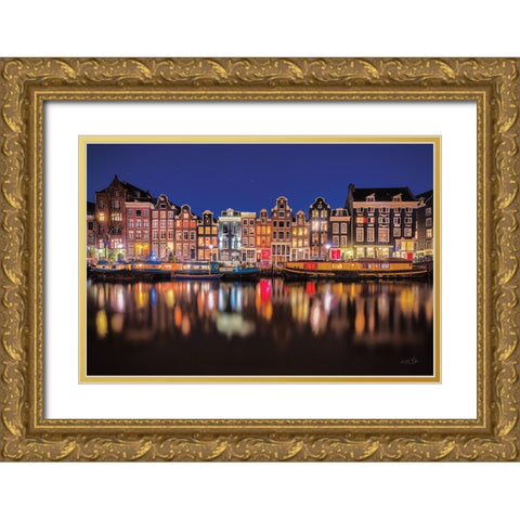 Building Row Reflections 4 Gold Ornate Wood Framed Art Print with Double Matting by Podt, Martin
