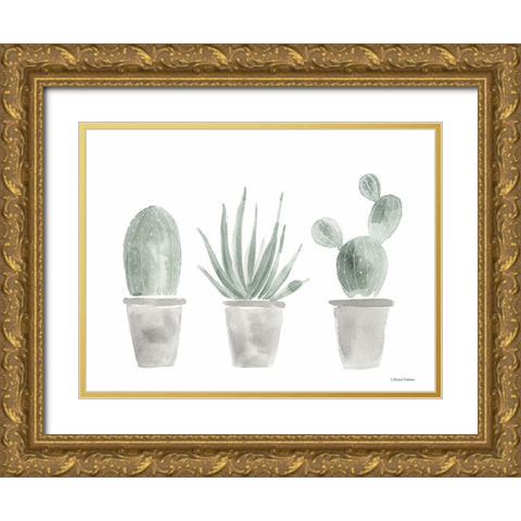 Sage Cactus Trio Gold Ornate Wood Framed Art Print with Double Matting by Nieman, Rachel