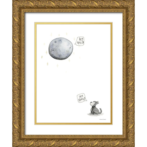 Wolf and the Moon Gold Ornate Wood Framed Art Print with Double Matting by Nieman, Rachel