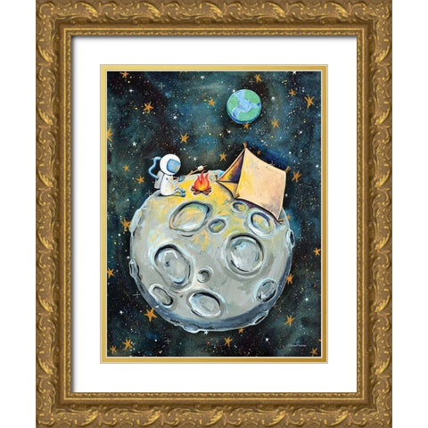 Camping Astronaut Gold Ornate Wood Framed Art Print with Double Matting by Nieman, Rachel