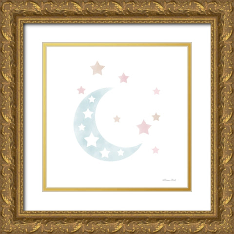 Watercolor Moon Gold Ornate Wood Framed Art Print with Double Matting by Ball, Susan