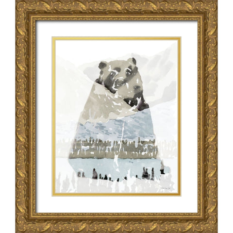 Bear Impression 1 Gold Ornate Wood Framed Art Print with Double Matting by Stellar Design Studio