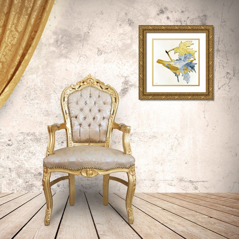 Blue and Gold Bird Gold Ornate Wood Framed Art Print with Double Matting by Stellar Design Studio