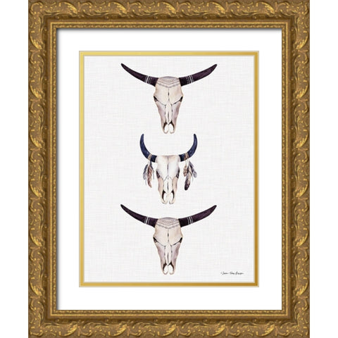 Boho Steer Head III Gold Ornate Wood Framed Art Print with Double Matting by Seven Trees Design