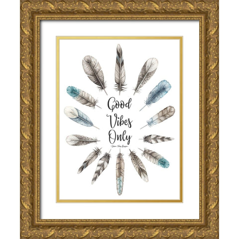 Good Vibes Only Gold Ornate Wood Framed Art Print with Double Matting by Seven Trees Design