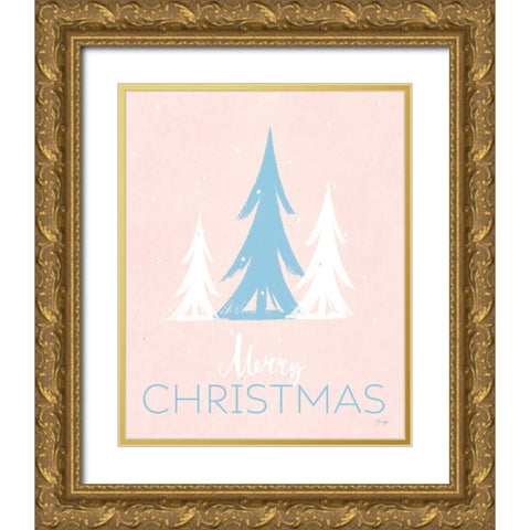 Merry Christmas Gold Ornate Wood Framed Art Print with Double Matting by Yass Naffas Designs