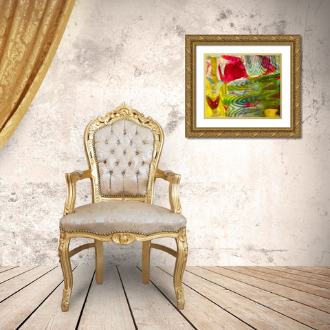 Yellow-green and red abstract Gold Ornate Wood Framed Art Print with Double Matting by Jaynes Gallery