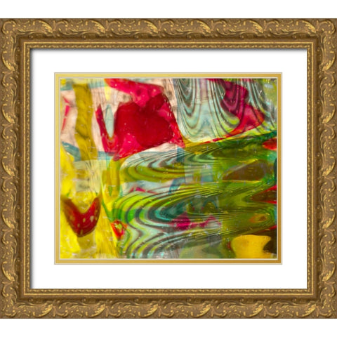 Yellow-green and red abstract Gold Ornate Wood Framed Art Print with Double Matting by Jaynes Gallery
