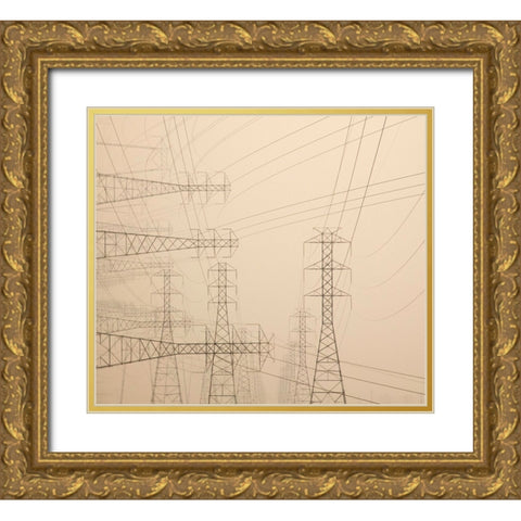 Power lines and towers abstract Gold Ornate Wood Framed Art Print with Double Matting by Jaynes Gallery