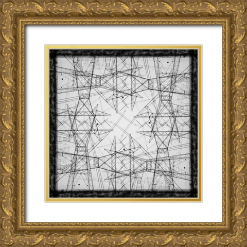Black and white of power lines and towers abstract Gold Ornate Wood Framed Art Print with Double Matting by Jaynes Gallery