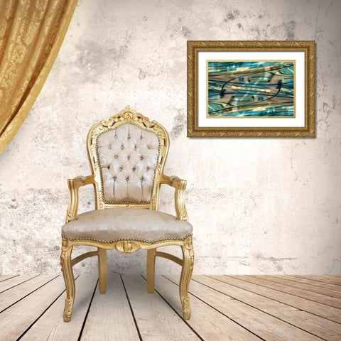 Turquoise-black and bronze metallic abstract Gold Ornate Wood Framed Art Print with Double Matting by Jaynes Gallery