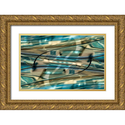 Turquoise-black and bronze metallic abstract Gold Ornate Wood Framed Art Print with Double Matting by Jaynes Gallery