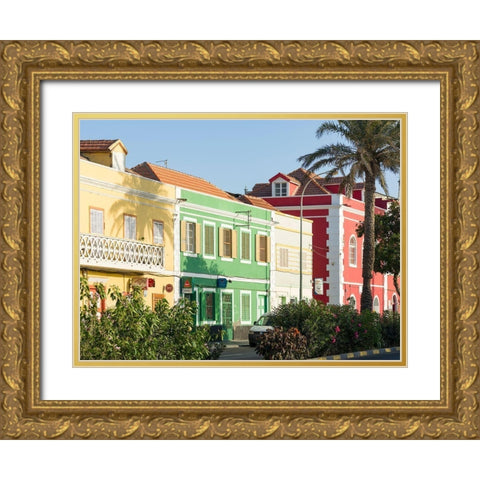 Rua de Praia or Avenida da Republica with old townhouses of trading companies Africa Gold Ornate Wood Framed Art Print with Double Matting by Zwick, Martin