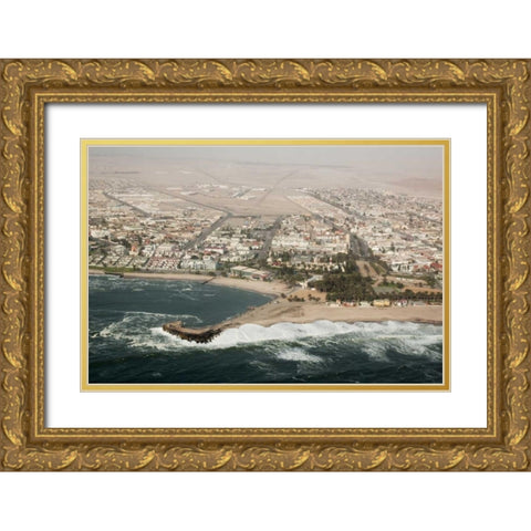 Namibia, Swakopmund Aerial cityscape and bay Gold Ornate Wood Framed Art Print with Double Matting by Kaveney, Wendy