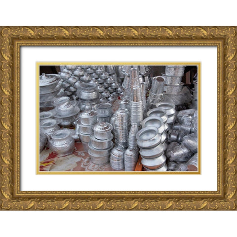 India-Delhi-Old Delhi Aluminum vendor-detail of goods for sale Gold Ornate Wood Framed Art Print with Double Matting by Hopkins, Cindy Miller