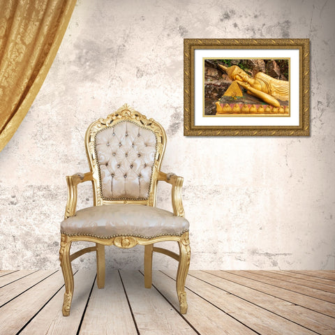Laos- Luang Prabang. Reclining Buddha statue on Mount Phousi. Gold Ornate Wood Framed Art Print with Double Matting by Haseltine, Tom