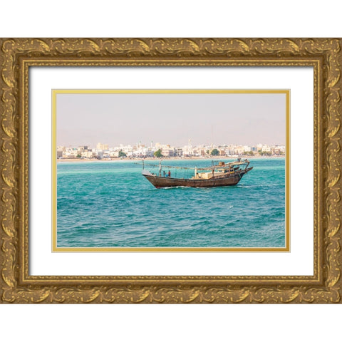 Middle East-Arabian Peninsula-Al Batinah South-Traditional dhow in the harbor at Sur-Oman Gold Ornate Wood Framed Art Print with Double Matting by Wilson, Emily M.