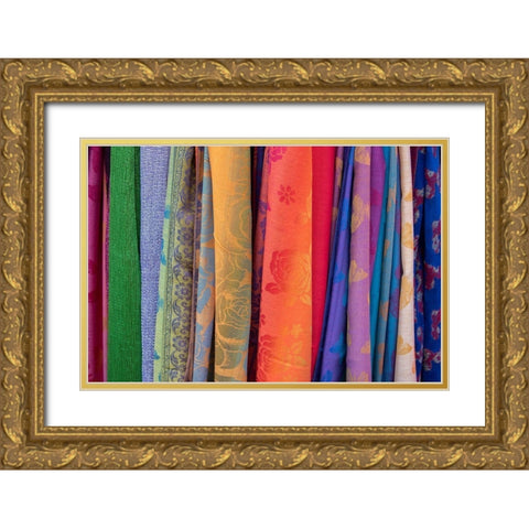 Singapore-Chinatown Detail of typical textile souvenir scarves Gold Ornate Wood Framed Art Print with Double Matting by Hopkins, Cindy Miller