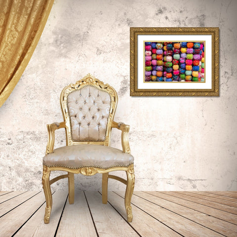 Singapore-Chinatown Detail of typical textile round wool hanging ball souvenirs Gold Ornate Wood Framed Art Print with Double Matting by Hopkins, Cindy Miller