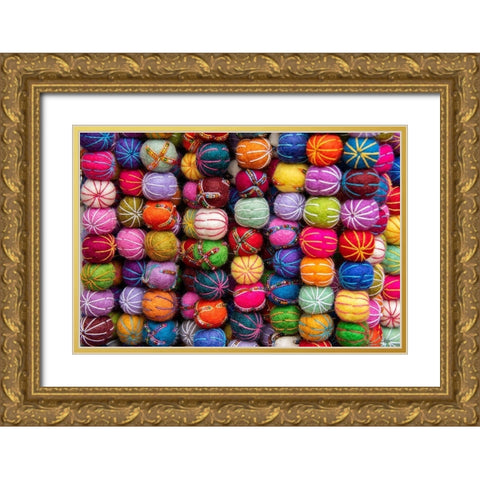 Singapore-Chinatown Detail of typical textile round wool hanging ball souvenirs Gold Ornate Wood Framed Art Print with Double Matting by Hopkins, Cindy Miller