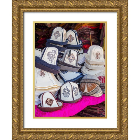 Kalpak (Al-Kalpak)-the traditional felt hat of Kyrgyzstan Jayma Bazaar-one of the greatest tradition Gold Ornate Wood Framed Art Print with Double Matting by Zwick, Martin