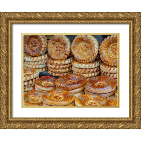 Traditional bread called Lepjoschka Jayma Bazaar-one of the greatest traditional markets Gold Ornate Wood Framed Art Print with Double Matting by Zwick, Martin