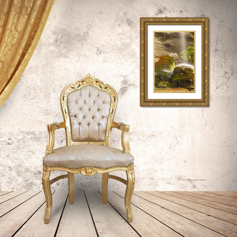 New Zealand, Paparoa NP Waterfall striking rocks Gold Ornate Wood Framed Art Print with Double Matting by Illg, Cathy and Gordon