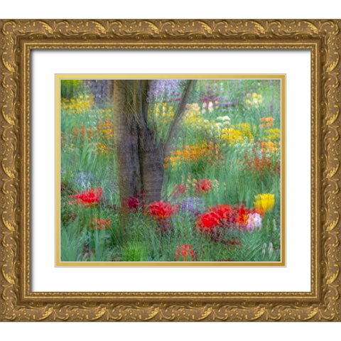 France-Giverny Impression of flowers in Monets Garden Gold Ornate Wood Framed Art Print with Double Matting by Jaynes Gallery