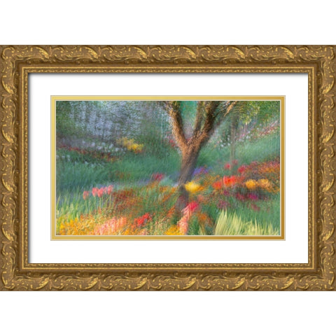 France-Giverny Impression of flowers in Monets Garden Gold Ornate Wood Framed Art Print with Double Matting by Jaynes Gallery