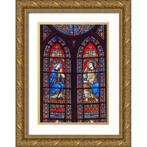 Jesus Christ Mary stained glass-Notre Dame Cathedral-Paris-France  Gold Ornate Wood Framed Art Print with Double Matting by Perry, William