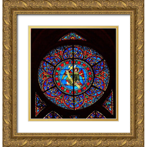 Angel stained glass-Notre Dame Cathedral-Paris-France Gold Ornate Wood Framed Art Print with Double Matting by Perry, William
