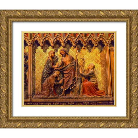 Women Praying Jesus Christ wooden panel statues-Notre Dame Cathedral-Paris-France  Gold Ornate Wood Framed Art Print with Double Matting by Perry, William