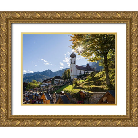 Church St-Johannes der Taufer-John the Baptist-Village Grainau near Garmisch-Partenkirchen and moun Gold Ornate Wood Framed Art Print with Double Matting by Zwick, Martin