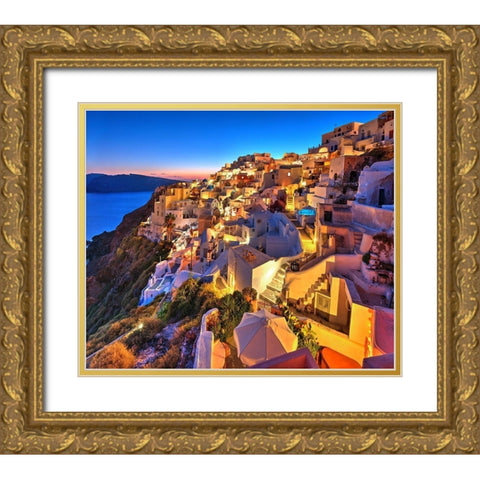 Santorini-Greece on the Mediterranean Sea Gold Ornate Wood Framed Art Print with Double Matting by Steve Mohlenkamp