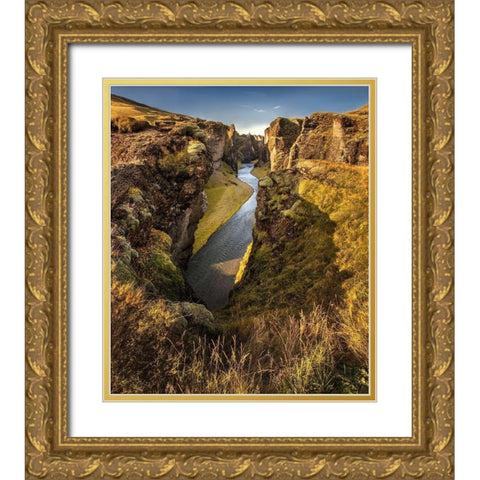 Fjadrargljufur canyon in southern Iceland Gold Ornate Wood Framed Art Print with Double Matting by Steve Mohlenkamp