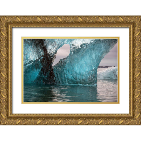 Icebergs from the Jokulsarlon glacier drift in Jokulsarlon lagoon in Iceland Gold Ornate Wood Framed Art Print with Double Matting by Steve Mohlenkamp