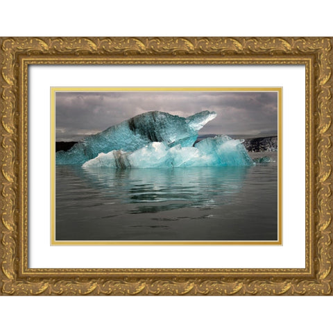 Icebergs from the Jokulsarlon glacier adrift in Jokulsarlon lagoon in Iceland Gold Ornate Wood Framed Art Print with Double Matting by Steve Mohlenkamp