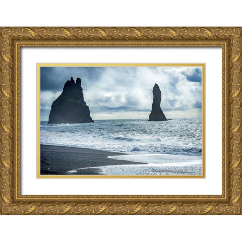 Black sand beach-South Shore-Iceland Sand is black obsidian Gold Ornate Wood Framed Art Print with Double Matting by Perry, William