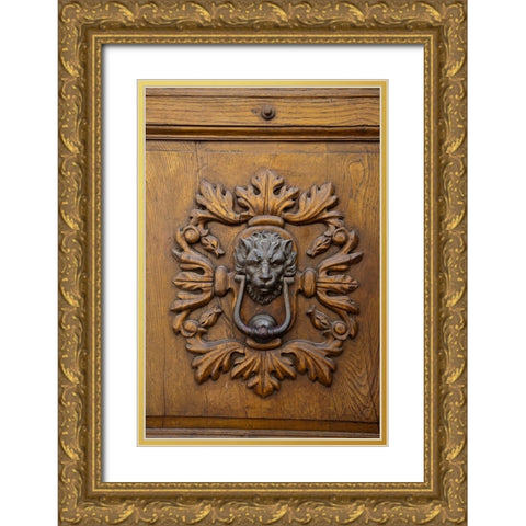 Italy-Tuscany Ornate door knocker in the historic hill town of Montalcino Gold Ornate Wood Framed Art Print with Double Matting by Eggers, Julie