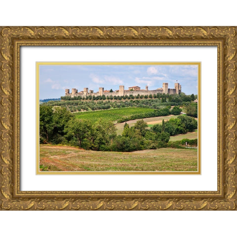 Italy-Tuscany-Monteriggioni Ancient walled hill town Gold Ornate Wood Framed Art Print with Double Matting by Eggers, Julie