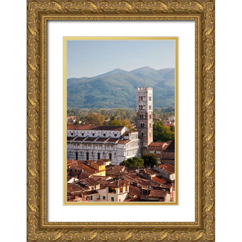 Italy-Tuscany-Lucca The rooftops of the historic Lucca medieval bell tower of St Martin Cathedral Gold Ornate Wood Framed Art Print with Double Matting by Eggers, Julie