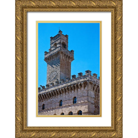 Italy-Tuscany-Montepulciano Palazzo Comunale (City Hall) and Palazzo Tanugi in the hill town Gold Ornate Wood Framed Art Print with Double Matting by Eggers, Julie