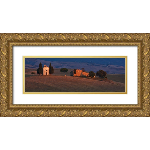 Italy-Tuscany-Pienza The Cappella della Madonna di Vitaleta at sunset Gold Ornate Wood Framed Art Print with Double Matting by Eggers, Julie