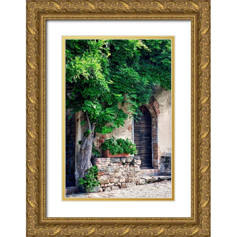 Italy-Tuscany Courtyard of an agriturismo near the hill town of Montalcino Gold Ornate Wood Framed Art Print with Double Matting by Eggers, Julie