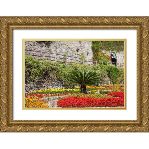 Italy-Campania-Ravello Flower garden of Villa Rufolo over looking the Amalfi Coast Gold Ornate Wood Framed Art Print with Double Matting by Eggers, Julie