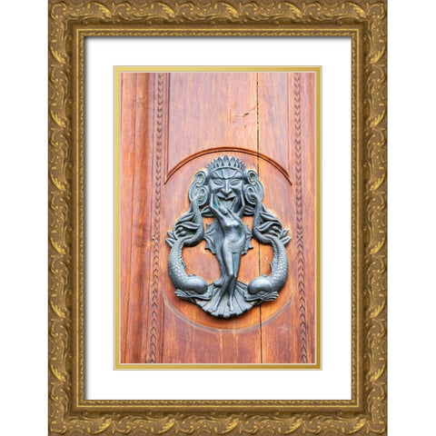 Italy-Tuscany-Pisa Large antique door knocker on beautiful wooden door Gold Ornate Wood Framed Art Print with Double Matting by Eggers, Julie